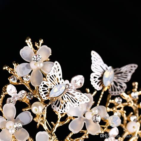 Butterfly Flower Crystal Crown Headdress Gold Baroque Crown Wedding