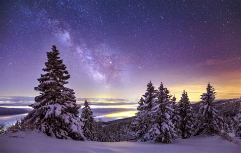 Wallpaper The Sky Winter Mountains Snow Stars The Milky Way