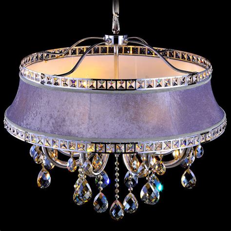 24.4dia x 20.5h (620mmdia x 520mmh). Crystal Candelabra Chandelier & Round Fabric Covered Shade ...