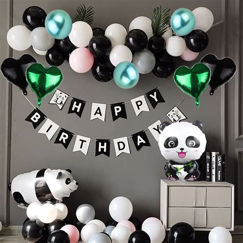 77pcs Cute Panda Party Supplies For Girls Panda Happy Birthday Banner
