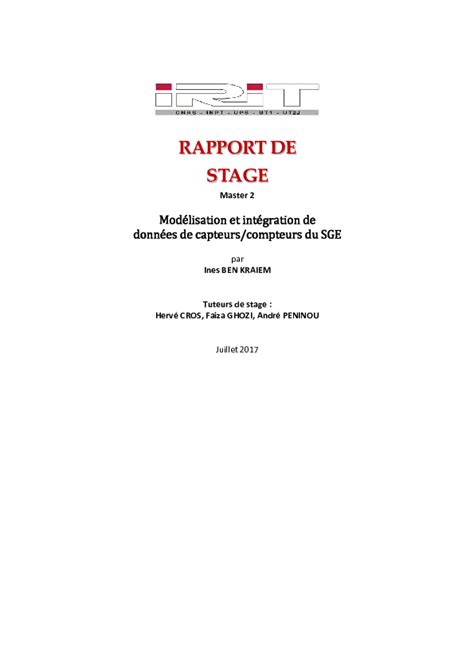 Pdf Rapport De Stage Modélisation Et Intégration De Données De