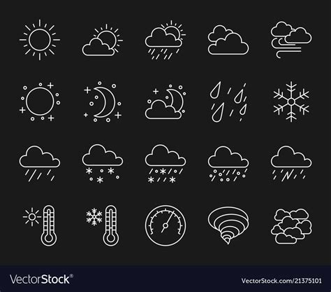 Weather Simple White Line Icons Set Royalty Free Vector