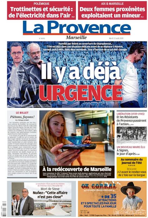 Journal La Provence (France). Les Unes des journaux de France. Édition