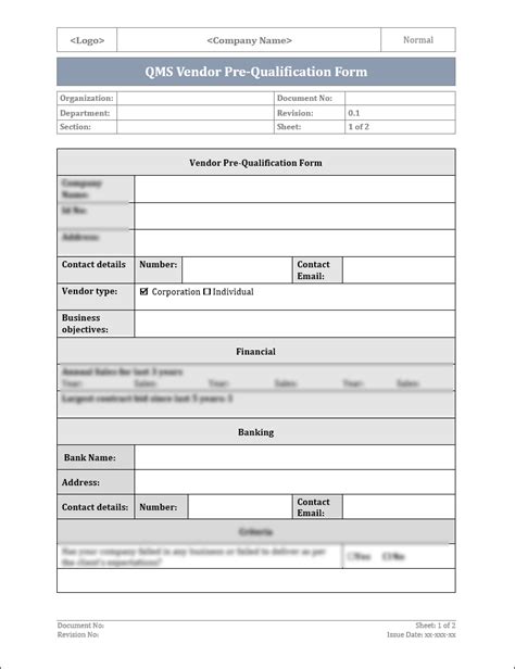 Iso 9001qms Vendor Pre Qualification Form Template Iso Templates And