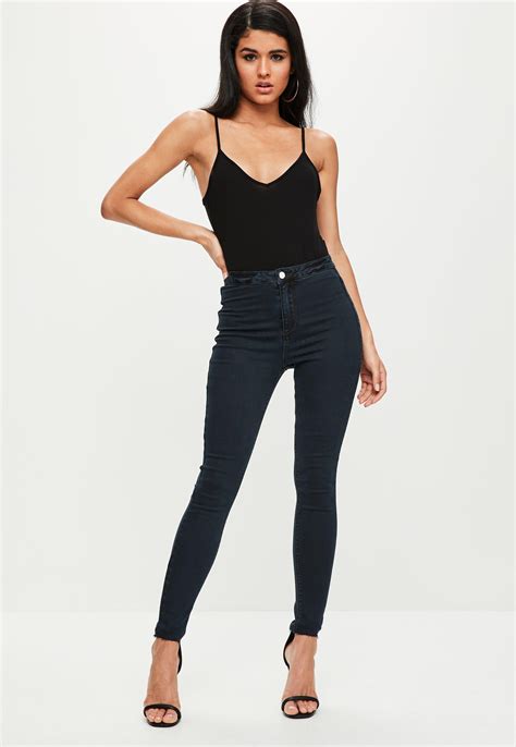 Lyst Missguided Blue Vice High Waisted Skinny Jeans In Blue