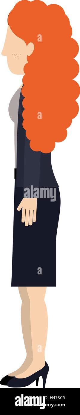 Woman Standing Suit Dress Left Profiles Curly Redhair Stock Vector