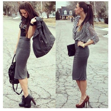 Gray Pencil Skirt Looks Fashion Fashion Obsession Pencil Skirt