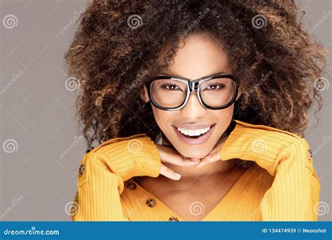 Young Girl With An Afro Wearing Eyeglasses Stock Image Image Of Curly Funny 134474939