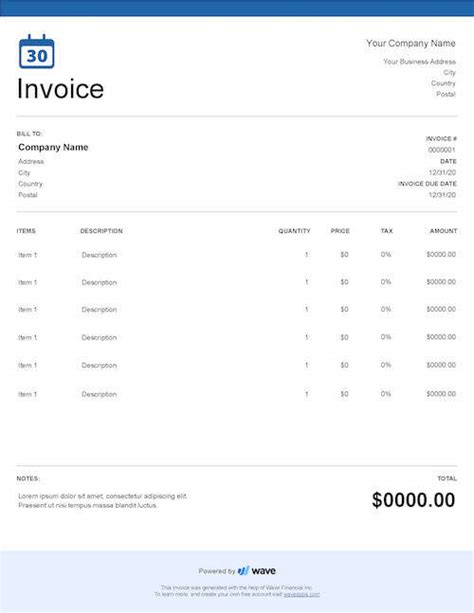 Net 30 Invoice Template Wave Financial