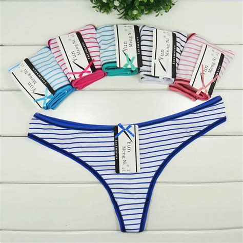 Fashion Stripes Thong Woman Pcs Lot Sexy Printed Cotton Panties M L