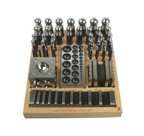 Complete Steel Metal Jewelry Dapping Doming Punch Set Wooden Block Base