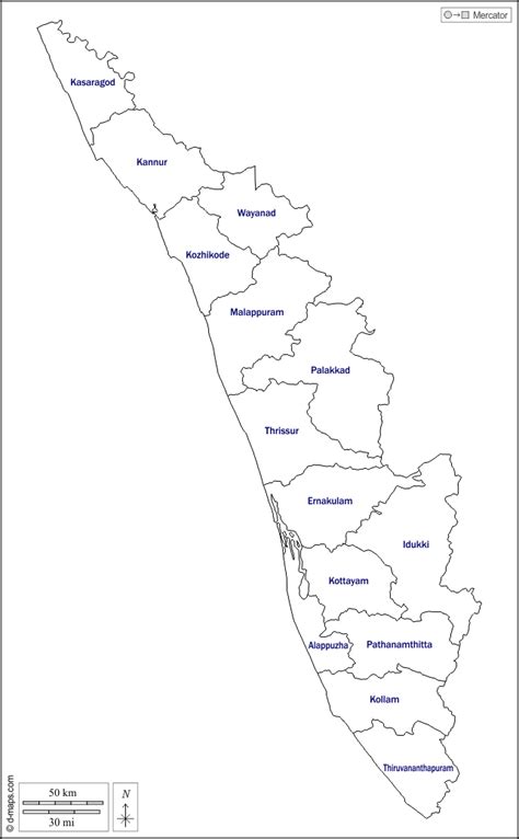 Kerala Outline Maps With Districts Administrative And Political Map