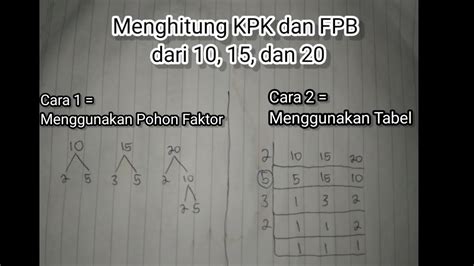 Cara Menghitung KPK Dan FPB Dari 10 15 Dan 20 Dengan Menggunakan