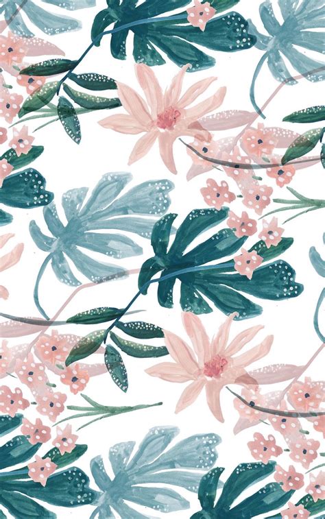 Tropical Green And Pink Patterns Art Wallpaper Tropical Wallpaper