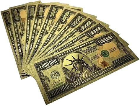 Yiqilafada 10pcs One Million Dollar Bills Colored Gold Plated Bill Notes For Decor