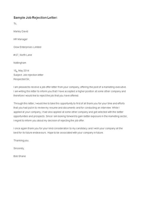 Rejection Letter For Job Application Templates At
