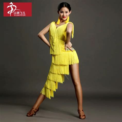 New Arrival High End Latin Dance Dress Fashion Tassel Yellow Sexy Backless Adult Latin Dresses