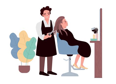 Hairdressing Flat Color Vector Characters Male Hairstylist Doing
