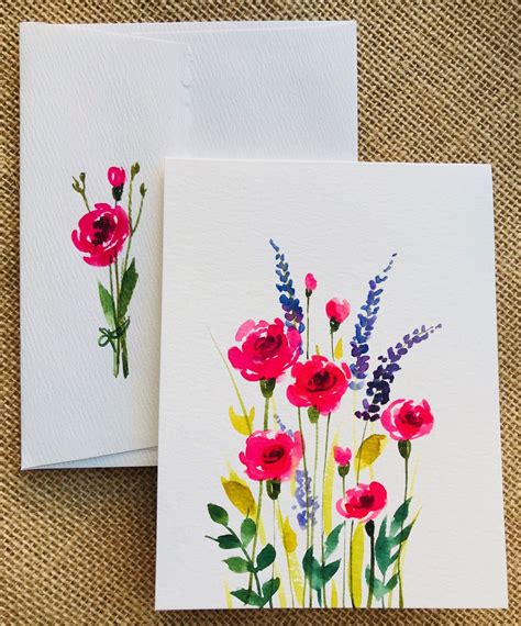 Hand Painted Greeting Cards With Flowers Watercolor Cards Flower Art