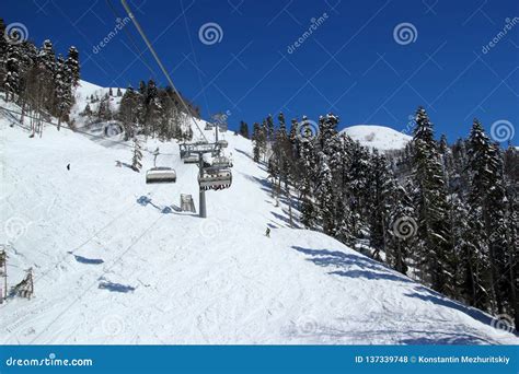 Ski Slopes In Snowy Mountain Resort Rosa Khutor Sochi Stock Photo