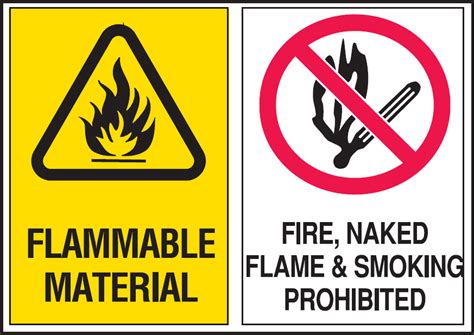 Multiple Warning Signs Flammable Material Fire Naked Flame Smoking