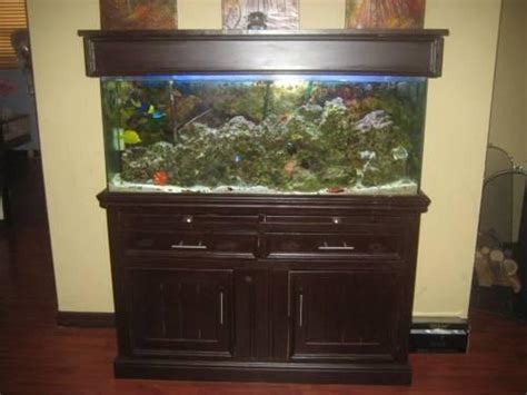 Complete Nice 55 Gal Saltwater Aquarium Brown Stand Fish Tank Rocks For