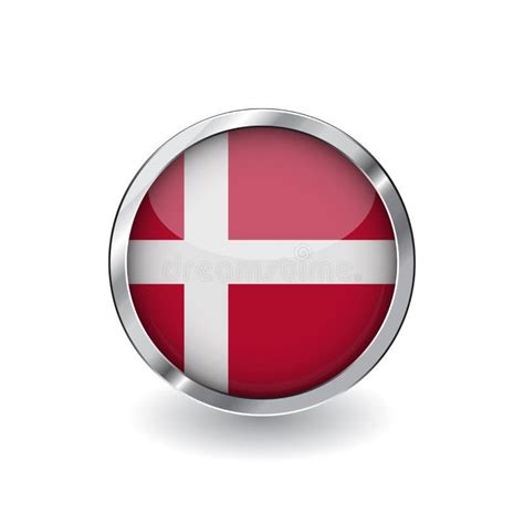 Flag Of Denmark Button With Metal Frame And Shadow Denmark Flag