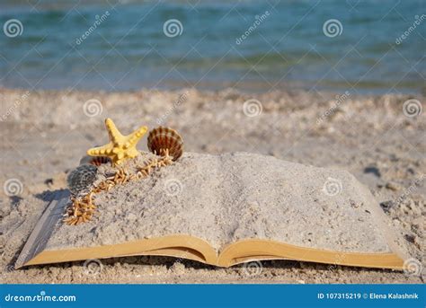 Open Book Sand Seashells Sea Star Beach Sea Shore Blue Sky White Wave