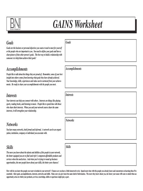 Gains Worksheet Bni Fill Online Printable Fillable Blank Pdffiller