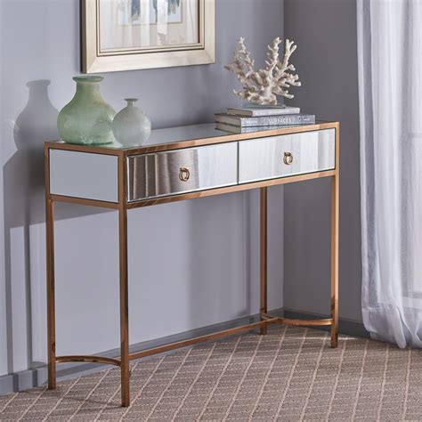 Noble House Modern Two Drawer Mirrored Console Table With Finished
