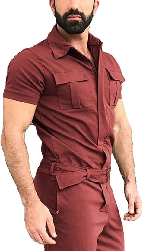 Mens Casual One Piece Short Sleeve Jumpsuit Summer Casual Fashion