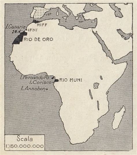 C3461 Spanish Possessions In Africa Vintage Map 1935 Vintage Map £6