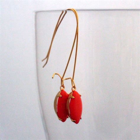 Coral Red Earrings Gold Red Coral Earrings Red Dangle Etsy