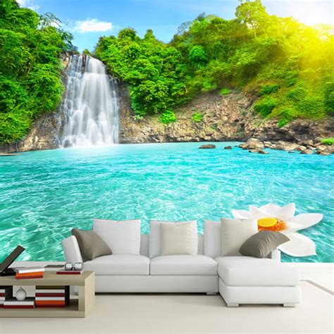 Natural Scenery 3d Wall Mural Forest Waterfalls Pools Photo Wallpaper