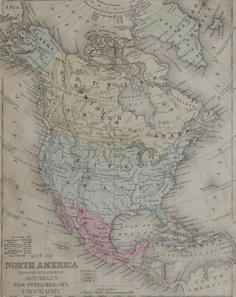 Original 1852 Map 9x12 Colorful Northern America Full View Of United