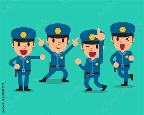 Cartoon Policeman Character Poses Set Stockfotos Und Lizenzfreie