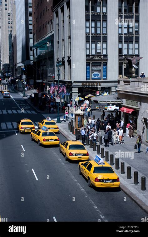 Taxi Cabs Lined Up At The Taxi Stand Outside Of Grand Central Terminal