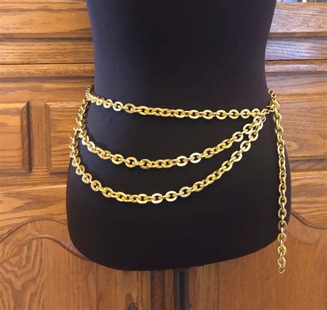 Vintage Gold Tone Hefty Triple Chain Link Adjustable Belt Etsy