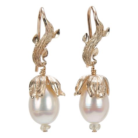 Baroque Pearl Diamond Green Sapphire Earrings At 1stDibs