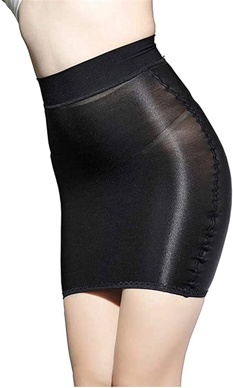 women s shiny sheer see through tight bodycon pencil micro short silk stockings mini skirt night