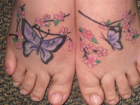 Cherry Blossom And Butterfly Foot Tattoo 57 Butterfly And