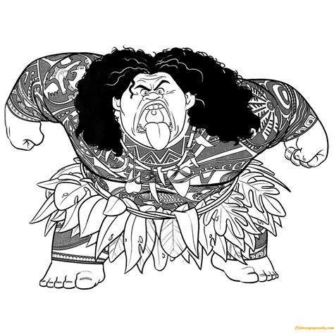 Maui Walt Disney Character From Moana Coloring Page Free Printable