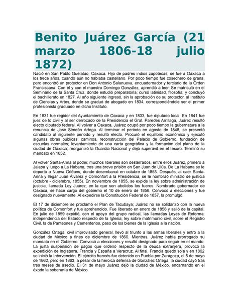Benito Juárez García Benito Juárez García Marzo 1806 18 Julio 1872