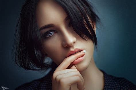 Brunette Blue Eyes Portrait Face Women Model Georgiy Chernyadyev Hd Wallpapers Desktop