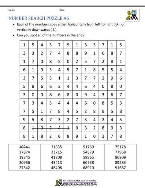 Free Printable Number Word Search Puzzles