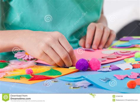 Little Boy Making Crafts Stock Image Image Of Desk