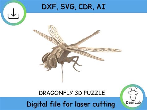 Dragonfly 3d Puzzle Laser Cut Files Svg Dxf Cdr Ai Vector Etsy