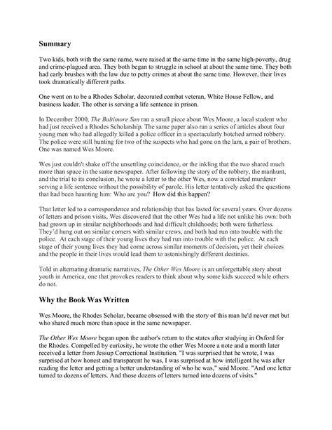 The Other Wes Moore Chapter 6 Pdf Susann Hooker