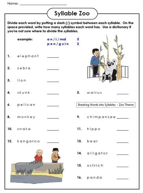 dividing syllables syllable worksheet kindergarten worksheets