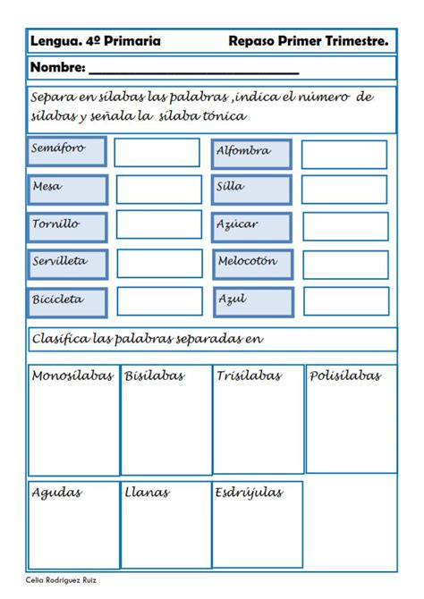 Fichas Ejercicios Y Actividades De Lengua Para Cuarto Grado De